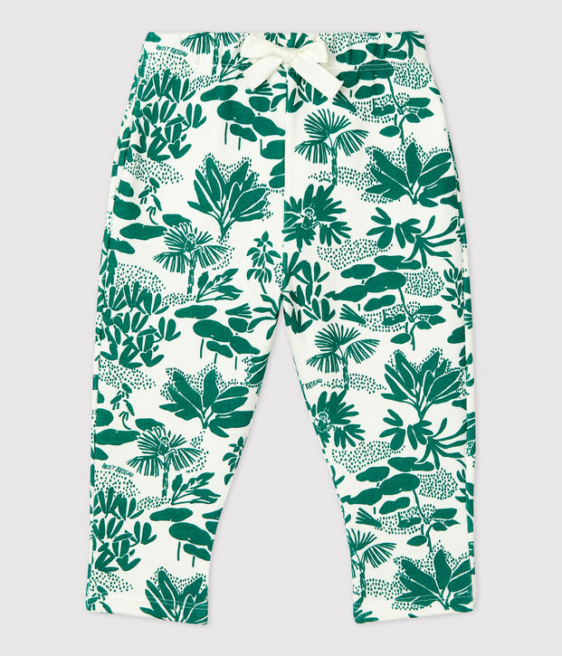 Babies' Fleece Plant Print Trousers white/green