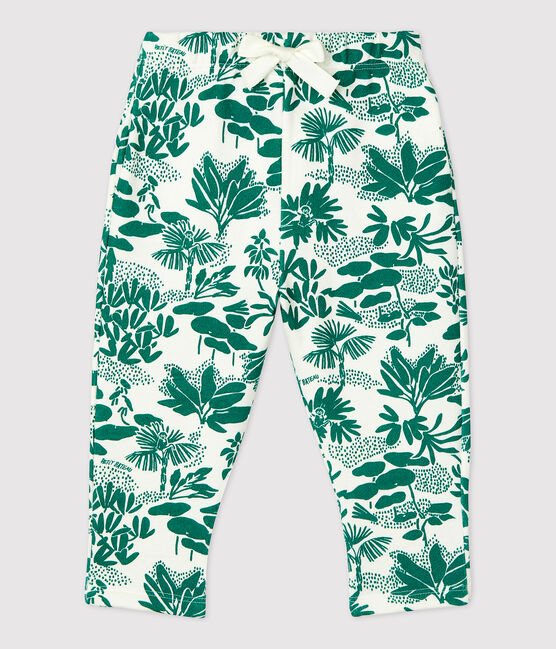 Babies' Fleece Plant Print Trousers MARSHMALLOW white/GAZON green