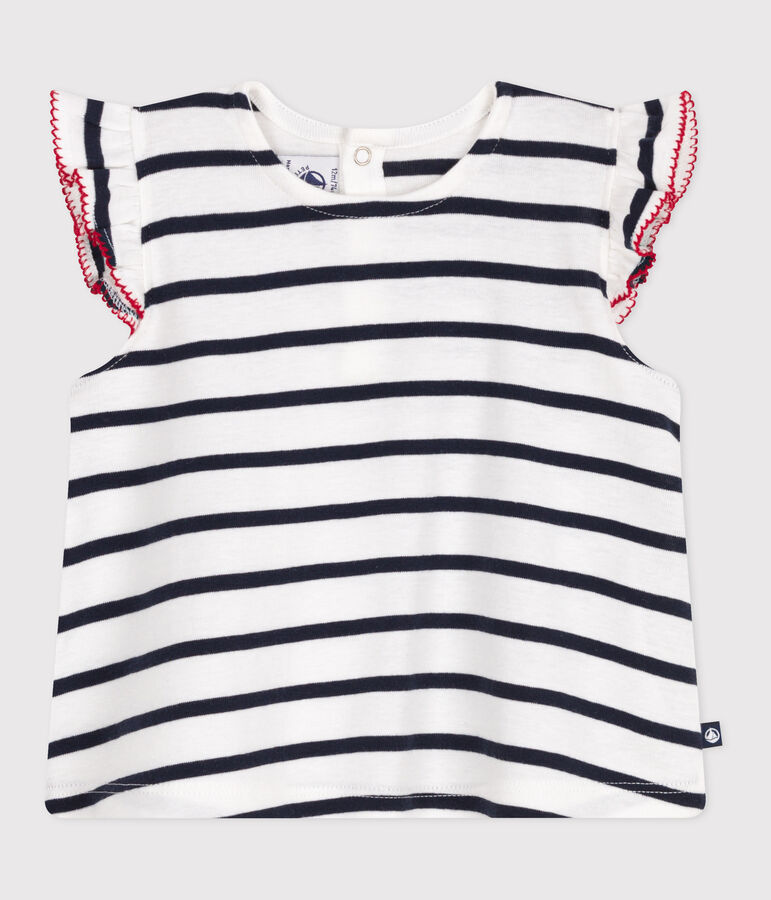 Babies' sleeveless stripy cotton blouse white/blue