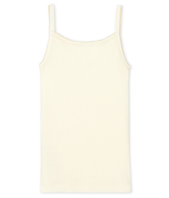 Girls' Strappy Top in Cotton/Wool/Silk MARSHMALLOW white