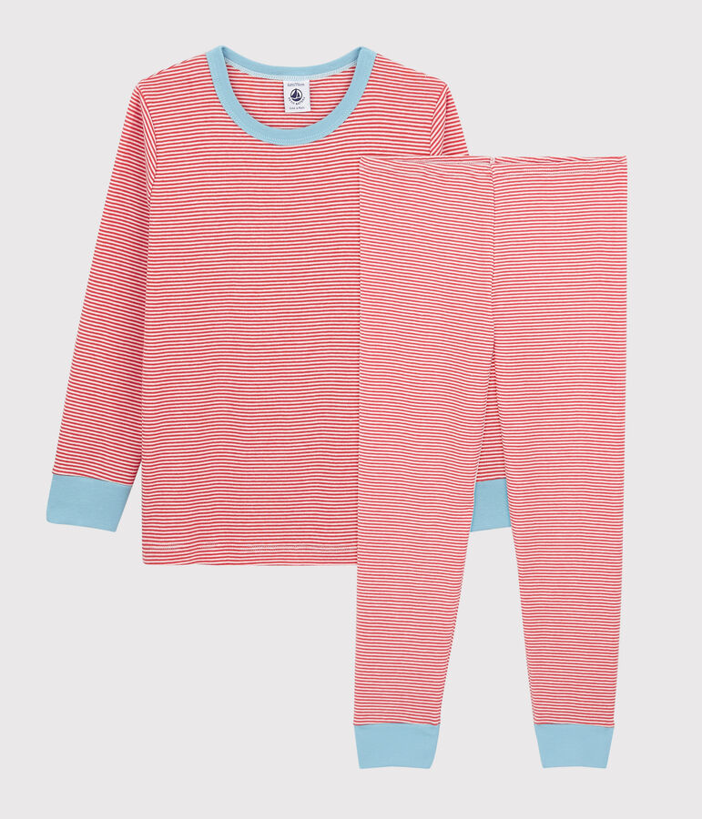 Boys' Stripy Cotton Pyjamas OURSIN orange/MARSHMALLOW white