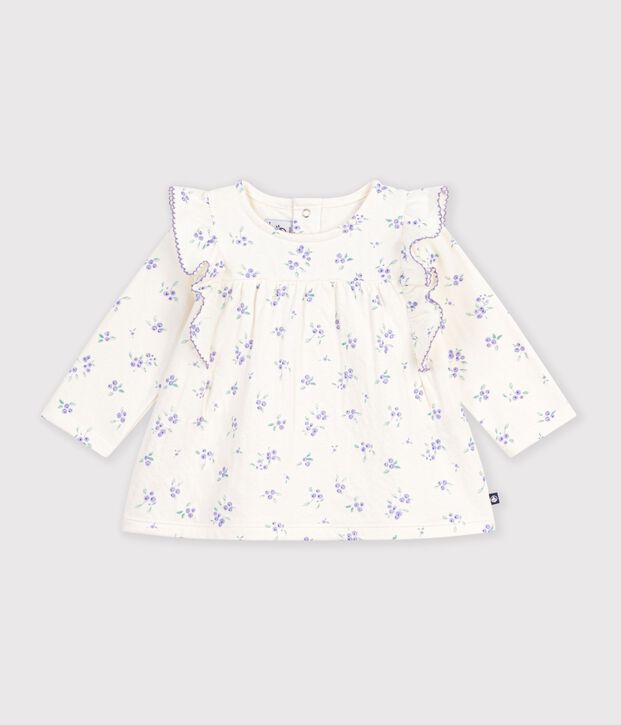 Babies' long-sleeved floral-print cotton blouse Ecru/multicolor