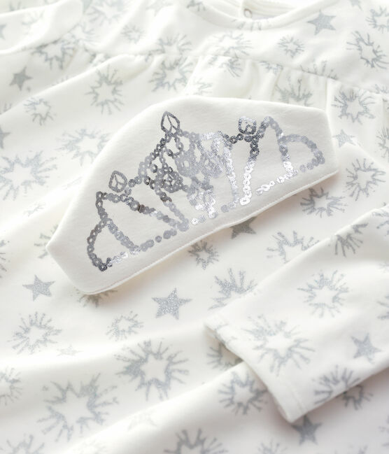 Girls' Princess Velour Nightdress MARSHMALLOW white/ARGENT grey