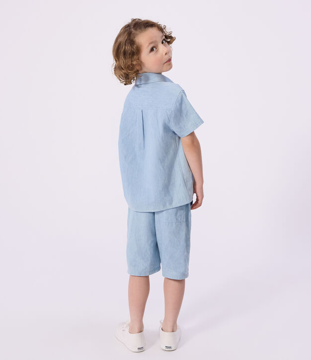 Children's short-sleeved cotton shirt blue