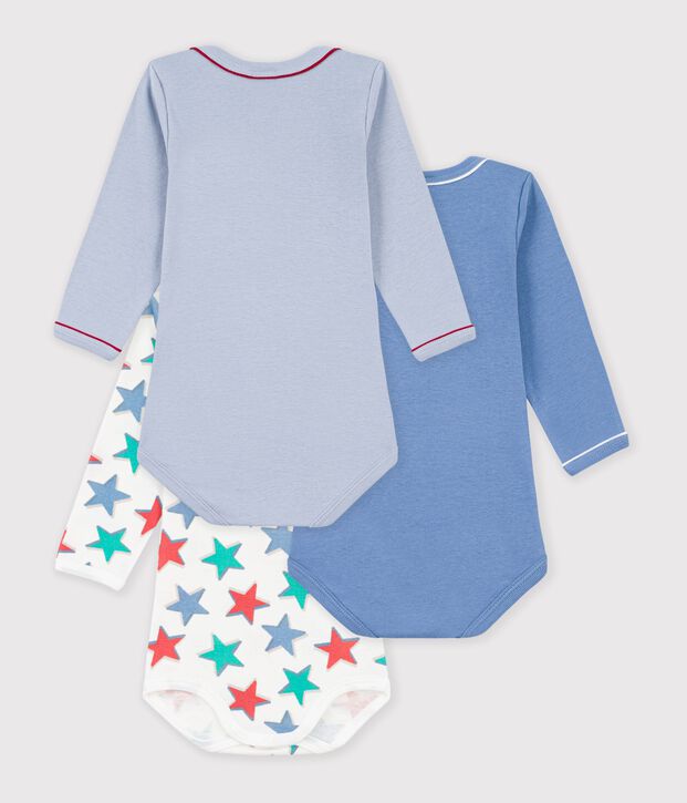 Pack of long-sleeved star-print cotton bodies for babies multicolor