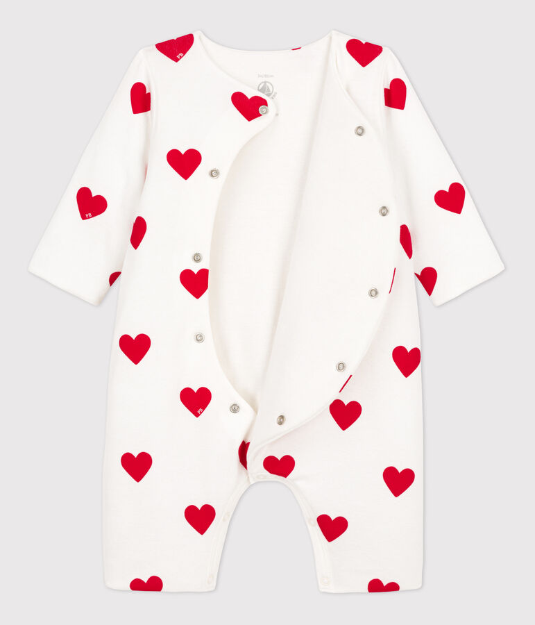 Babies' Ribbed Red Heart Jumpsuit white/red