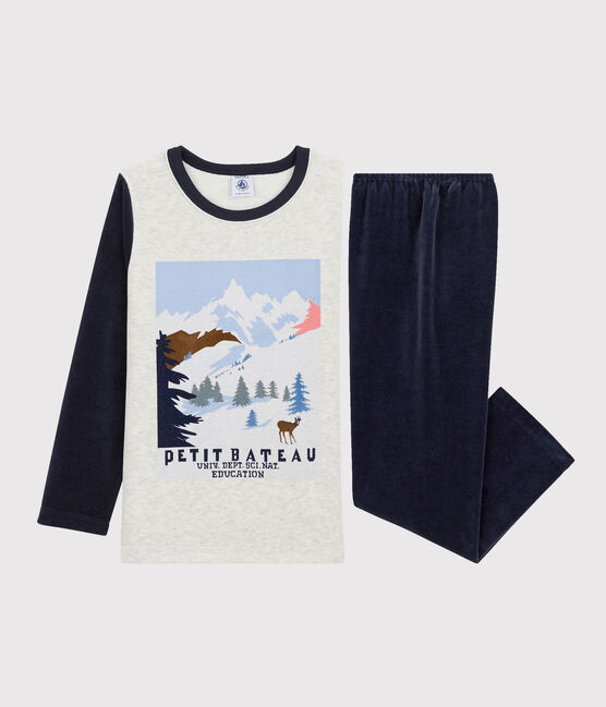 Boys' Mountain Motif Velour Pyjamas MONTELIMAR beige/MULTICO white