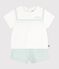 Babies' 2-piece cotton/linen outfit, with a sailor collar top white/blue