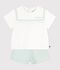 Babies' 2-piece cotton/linen outfit, with a sailor collar top white/blue