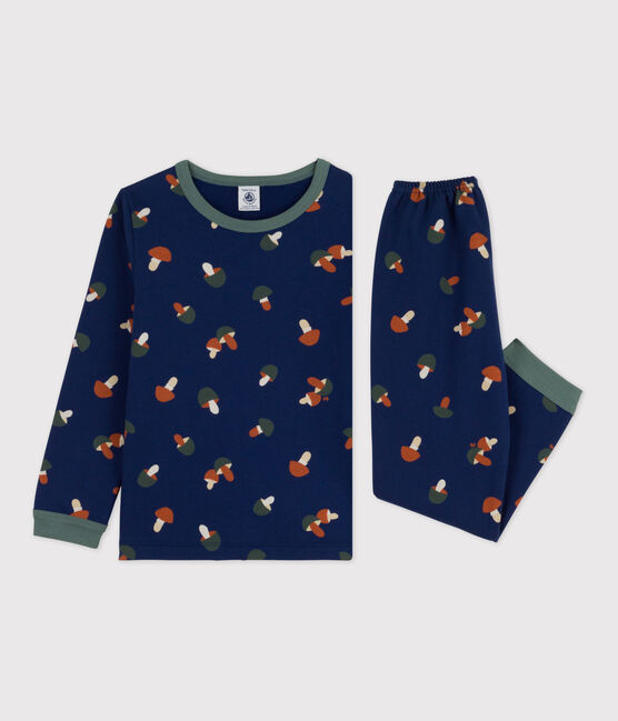 Children's Unisex Mushroom Patterned Fleece Pyjamas MEDIEVAL blue/MULTICO white