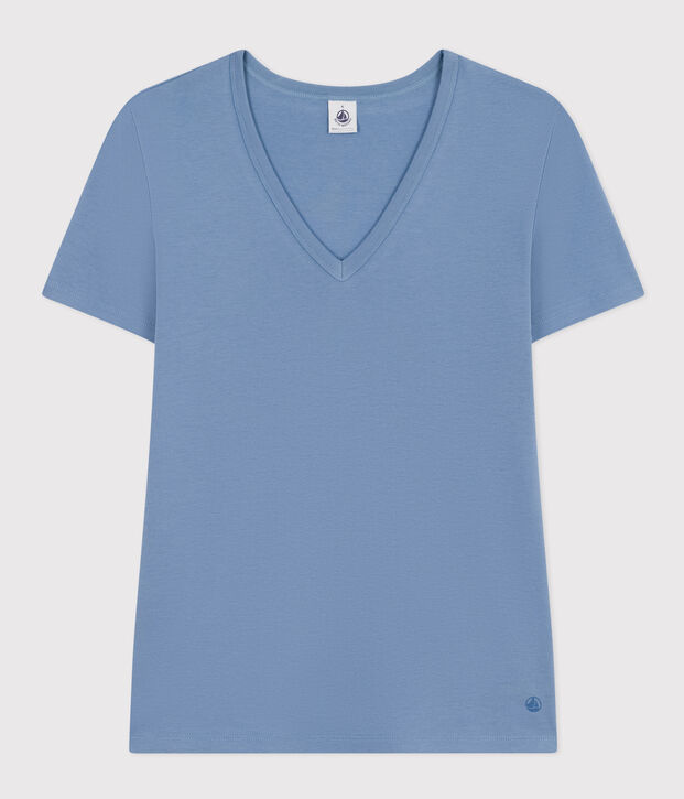 Women's Iconic Plain Cotton V-neck T-Shirt blue
