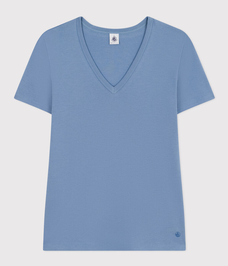 Women's Iconic Plain Cotton V-neck T-Shirt blue