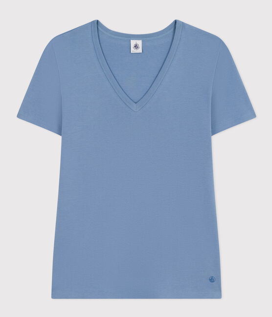 Women's Iconic Plain Cotton V-neck T-Shirt BEACH blue