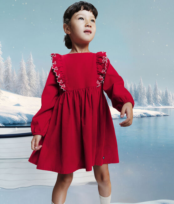 Children's long-sleeved plain corduroy dress TERKUIT red