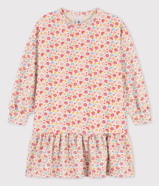 Girls' Long-Sleeved Wool/Cotton Dress MONTELIMAR beige/MULTICO white