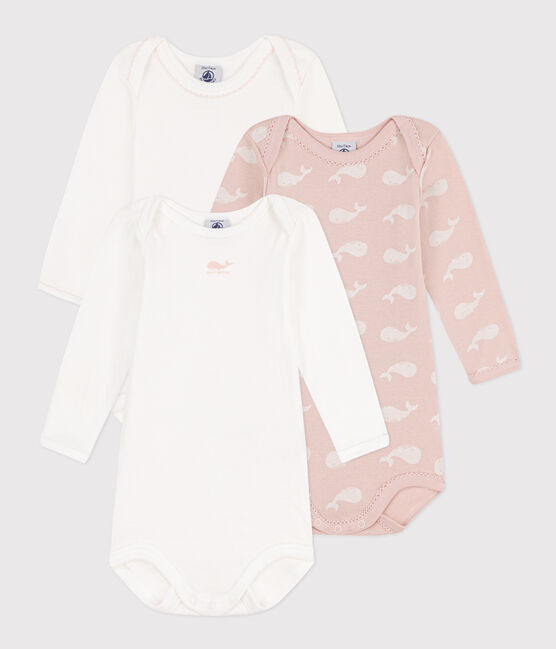 Babies' Long-Sleeved Pink Cotton Whale Themed Bodysuits - 3-Pack variante 1
