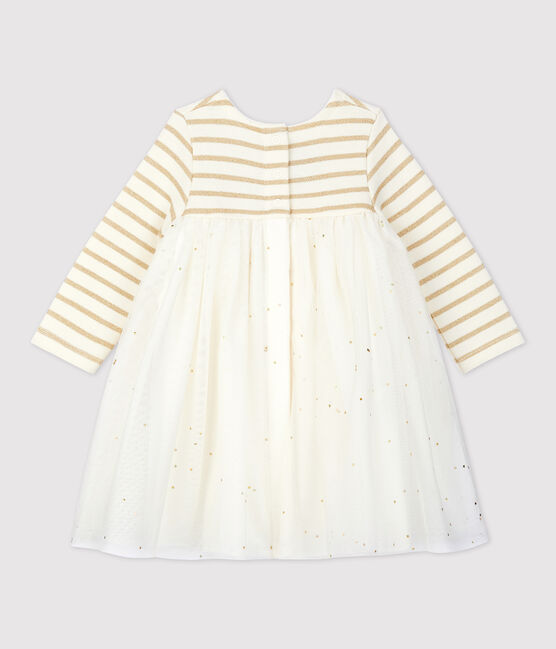 Baby Girls' Long-Sleeved Dual Material Dress COQUILLE beige/LUREX DORE yellow