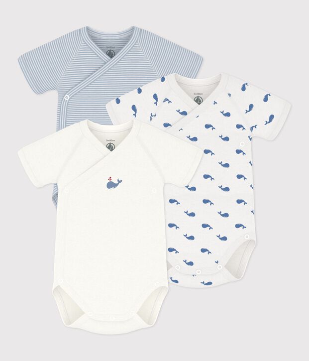 Pack of babies' short-sleeved printed cotton wrapover bodies multicolor