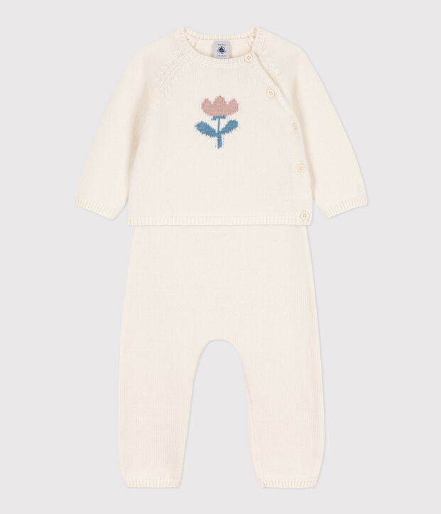 Babies' Wool/Cotton Knit 2-Piece Outfit white