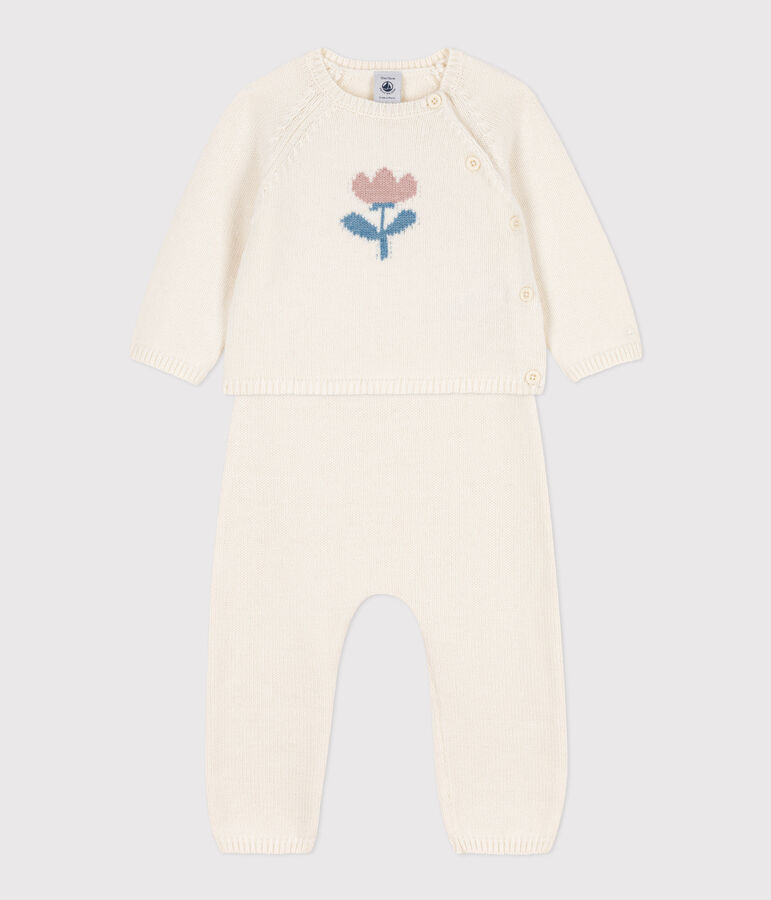 Babies' Wool/Cotton Knit 2-Piece Outfit white