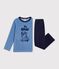 Children's plain velour pyjamas with a fun motif blue/blue