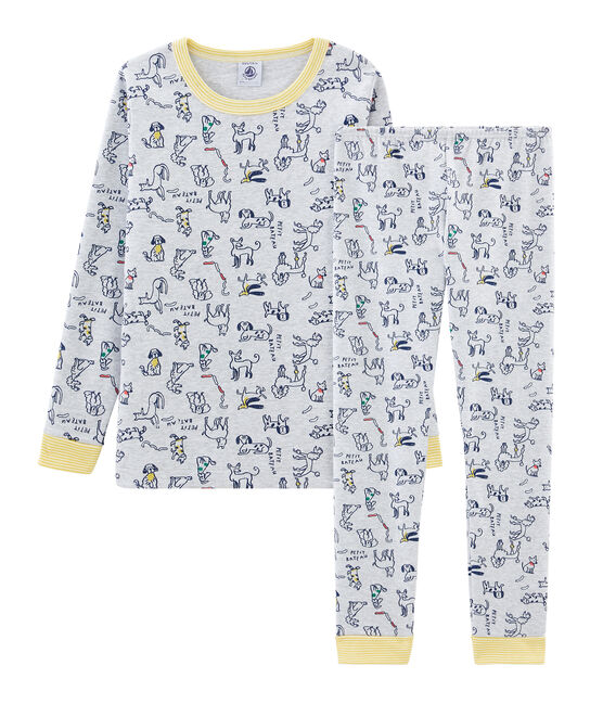 Boys' Snugfit Ribbed Pyjamas POUSSIERE grey/MULTICO white