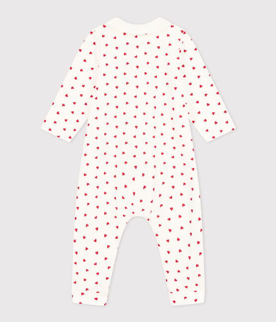 Babies' Little Heart Patterned Fleece Jumpsuit MARSHMALLOW white/TERKUIT red