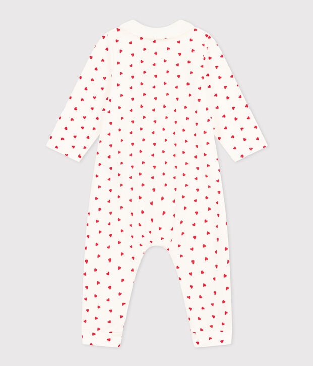 Babies' Little Heart Patterned Fleece Jumpsuit white/red