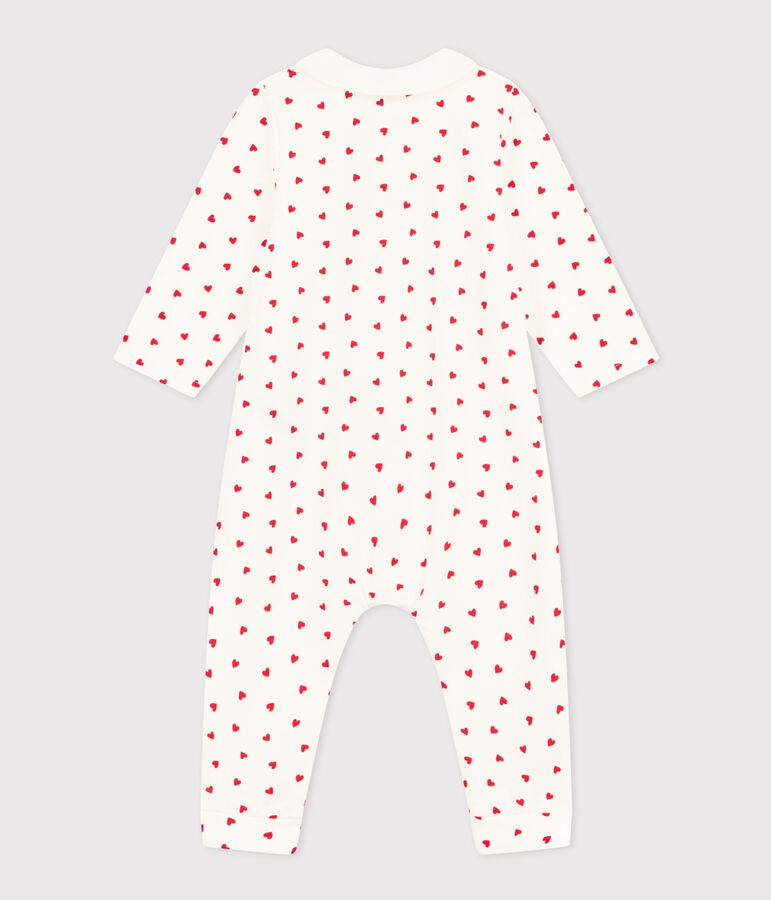 Babies' Little Heart Patterned Fleece Jumpsuit white/red