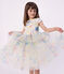 Children's short-sleeved dress in printed cotton and tulle white/multicolor