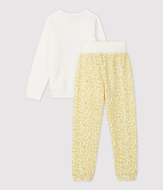Girls' Floral Brushed Terry Towelling Pyjamas OCRE yellow/MARSHMALLOW white