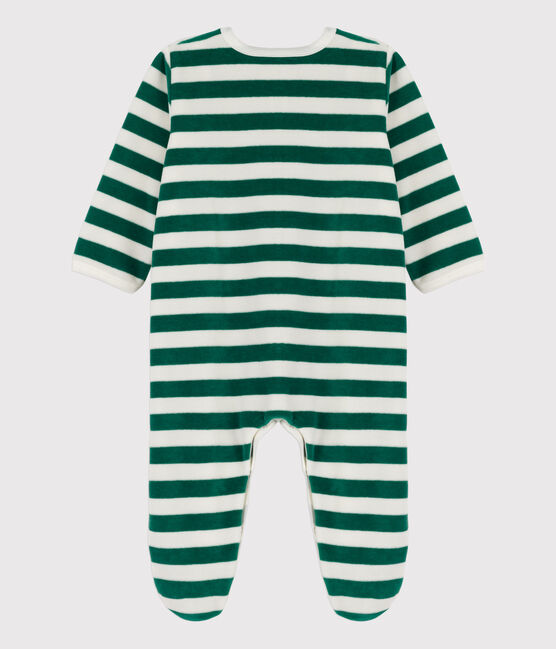 Babies' Velour Sleepsuit EVERGREEN /MARSHMALLOW