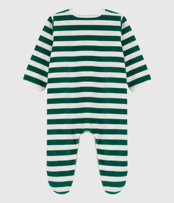 Babies' Velour Sleepsuit EVERGREEN /MARSHMALLOW