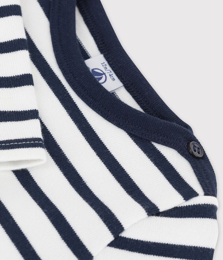 Babies' Iconic Thick Organic Jersey Long-Sleeved Dress MARSHMALLOW white/SMOKING blue