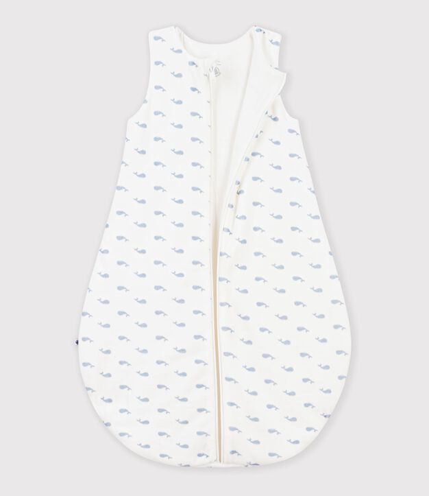 Babies' 3 TOG whale-print corduroy sleeping bag blue/blue