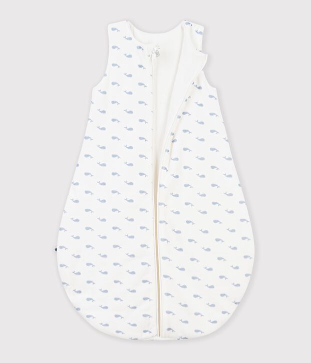 Babies' 3 TOG whale-print corduroy sleeping bag blue/blue