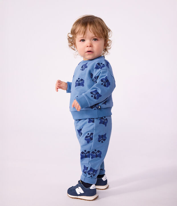 Babies' sweatshirt and trousers set in animal-themed printed cotton blue/multicolor