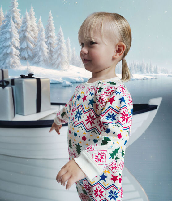 Babies' Christmas-print pyjamas in brushed fleece with a zip MILK /MULTICO
