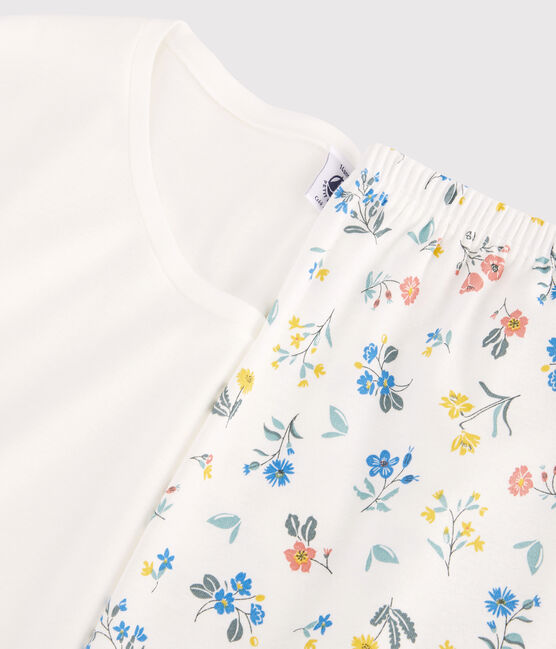 Girls' Sleeveless Cotton Pyjamas MARSHMALLOW white/MULTICO white