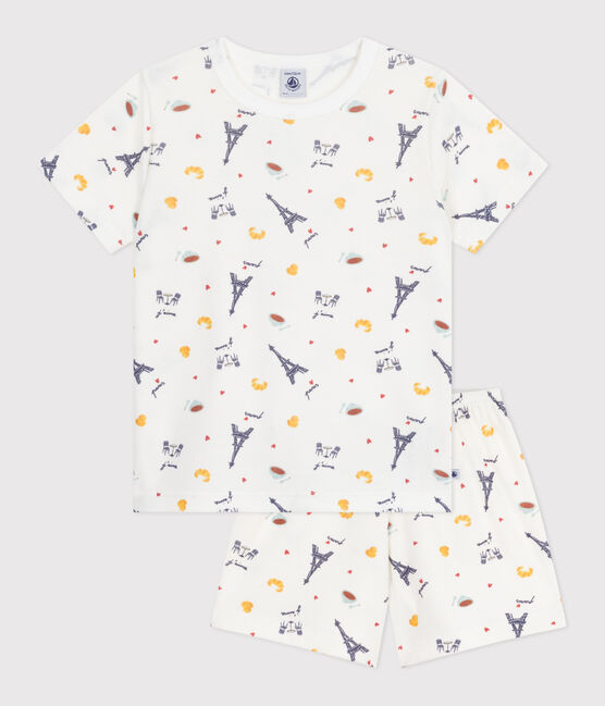 Children's short Paris print cotton pyjamas MARSHMALLOW white/MULTICO white