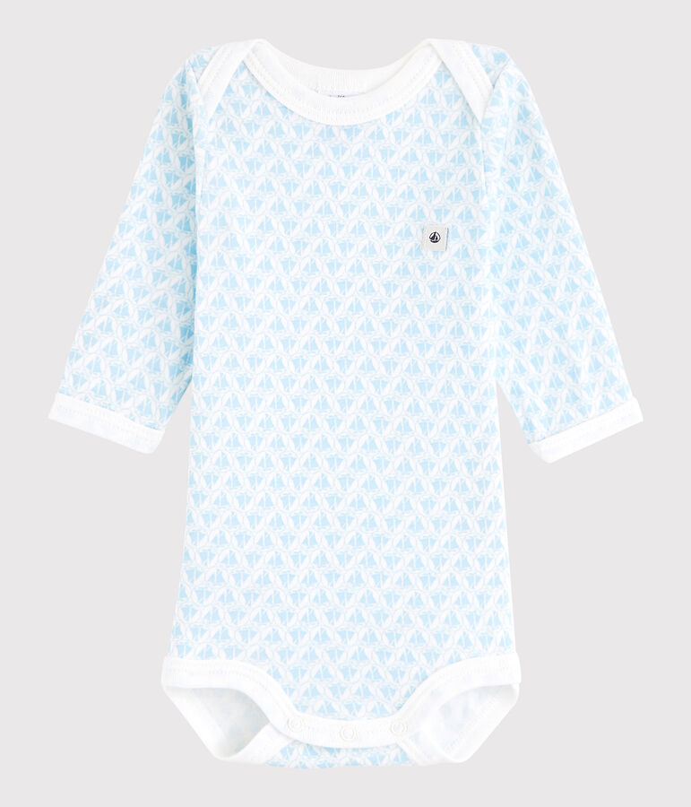 Baby Boys' Long-Sleeved Bodysuit MARSHMALLOW white/JASMIN blue