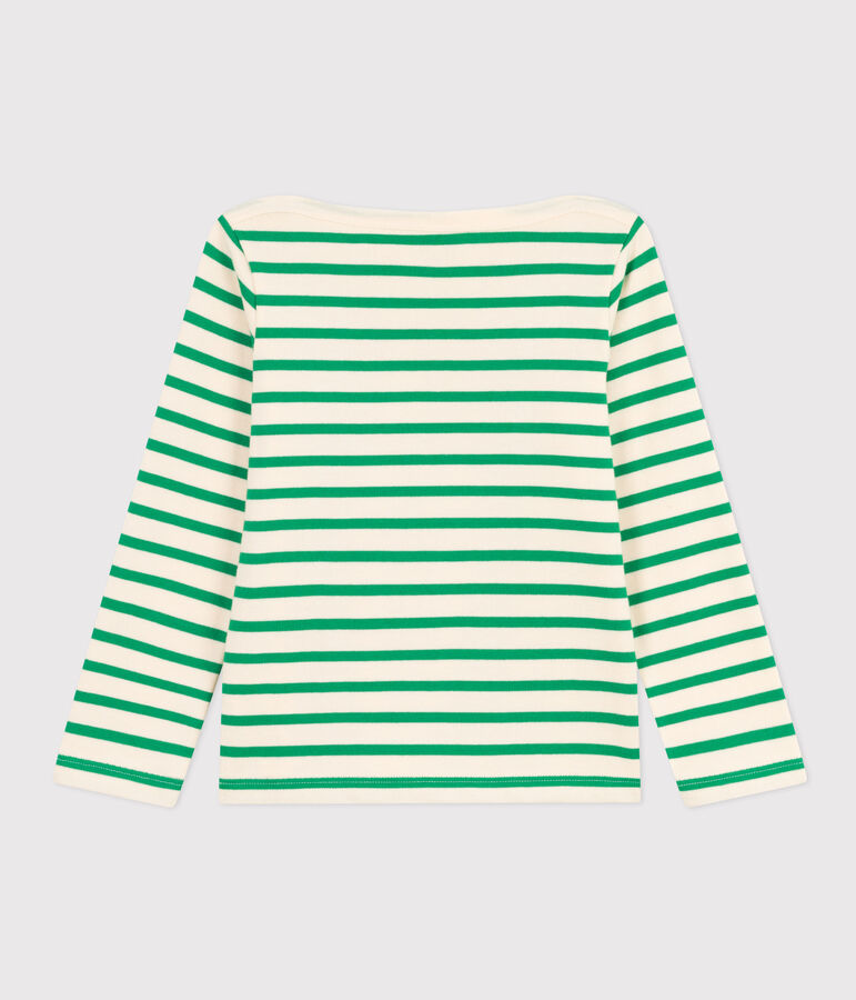Children's Thick Cotton Breton Top Ecru/green