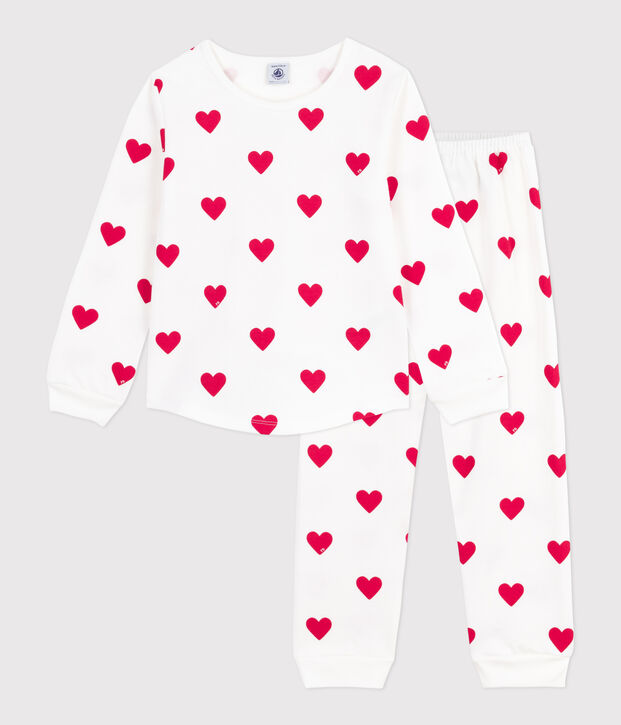 Children's pyjamas in heart-printed fleece white/red