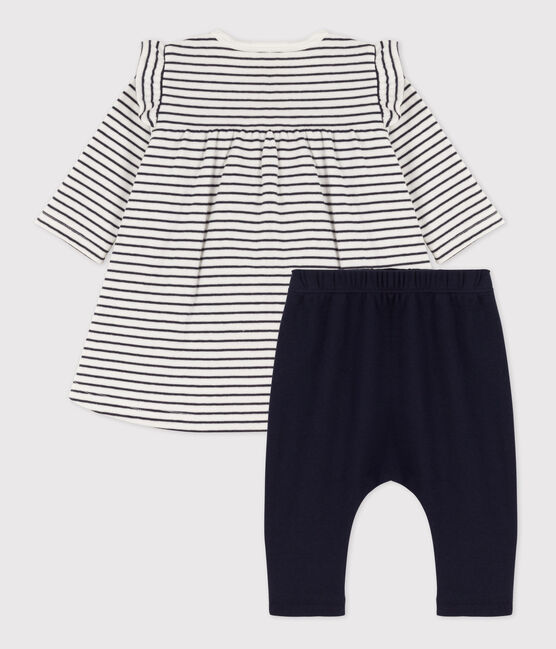 Babies' Sailor Striped Cotton Tube Knit Dress with Leggings MARSHMALLOW white/SMOKING blue