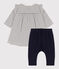 Babies' Sailor Striped Cotton Tube Knit Dress with Leggings MARSHMALLOW white/SMOKING blue