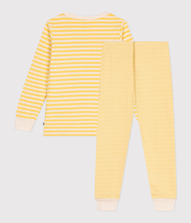 Babies' stripy tube knit pyjamas yellow/ecru