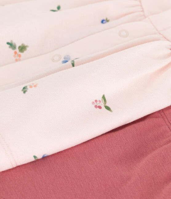 Newborn babies' two-piece cotton set with a ruffled blouse FLEUR pink/MULTICO white