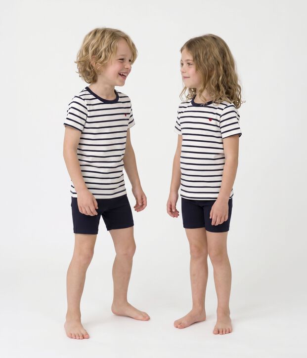Boys' Short Cotton Pyjamas with Sailor Stripes white/blue