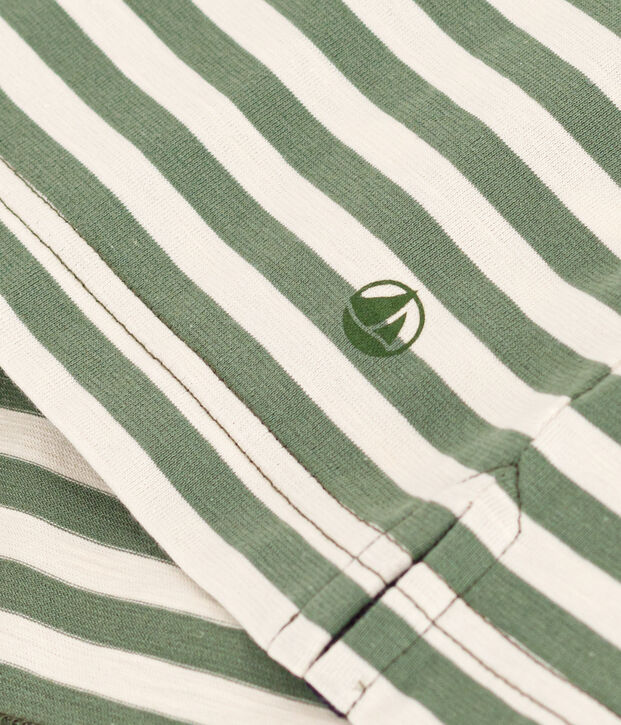 Women's Boxy Stripy Cotton T-Shirt green/ecru