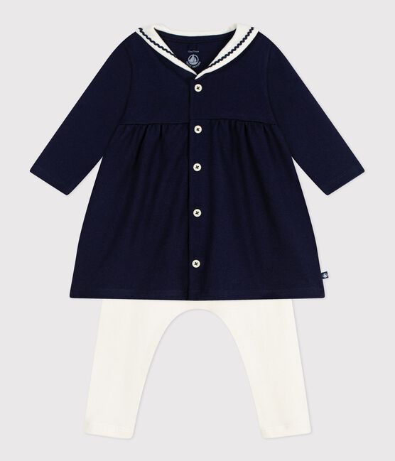 Babies' dress in a sailor style with a sailor collar and cotton leggings SOIR blue/MILK